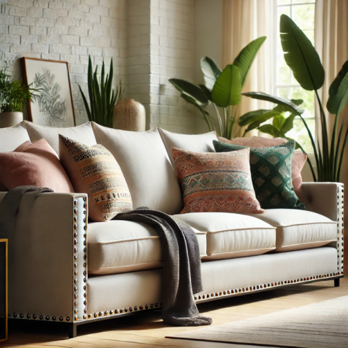 Beige Charm Nailhead Sofa