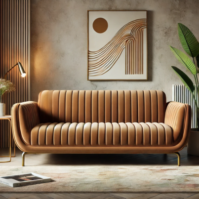 The Modern Camel Velvet Channel-Tufted Sofa
