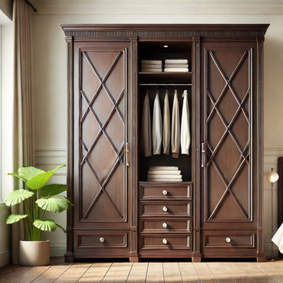 Wooden Wardrobe with Crisscross Design