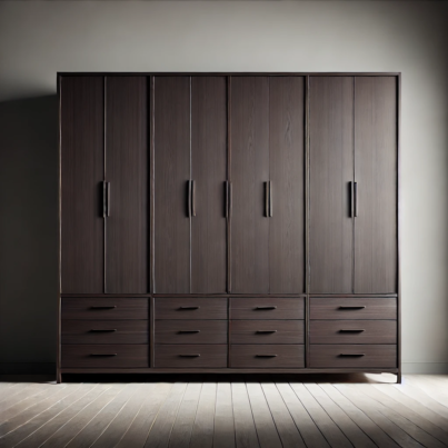 Modern Dark Wood Wardrobe with Drawers