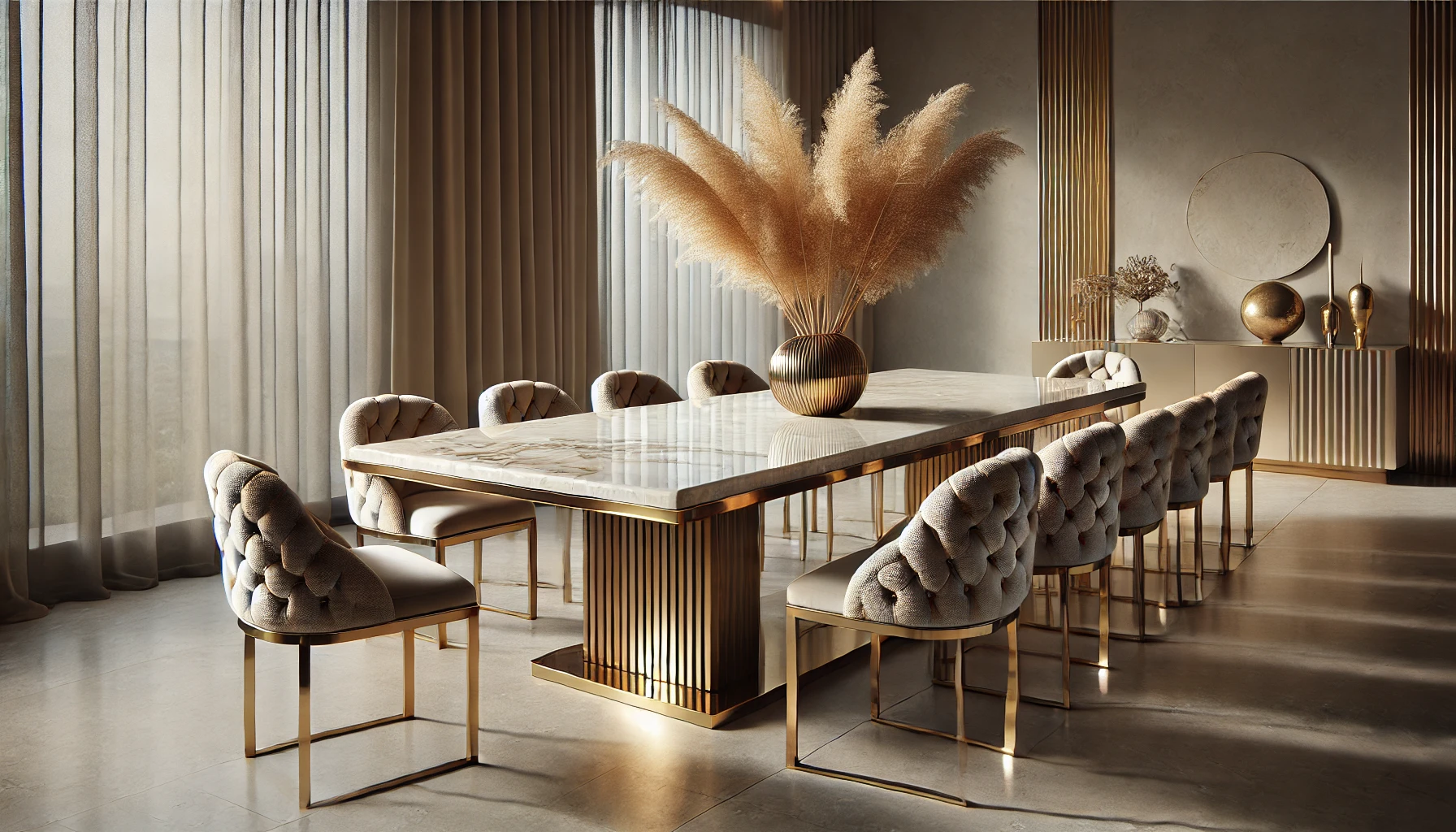 Luxurious Marble Dining Table Set with Gold Accents - tarashfurniture.com