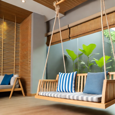Beige Rattan Hanging Egg Chair