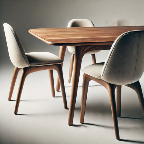 Modern Walnut Dining Table Set with Upholstered Chairs