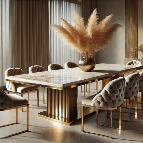 Luxurious Marble Dining Table Set with Gold Accents