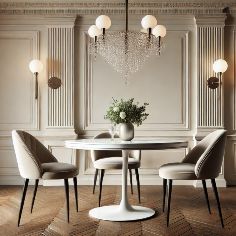Elegant Round Dining Table with Upholstered Chairs