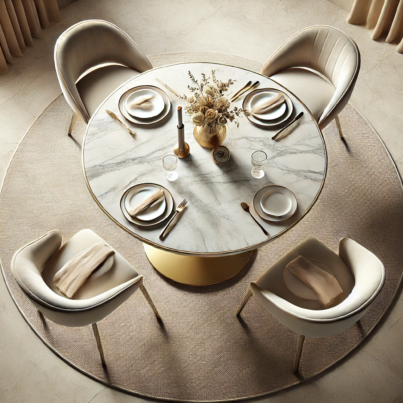 Luxurious Round Marble Dining Table with Golden Base