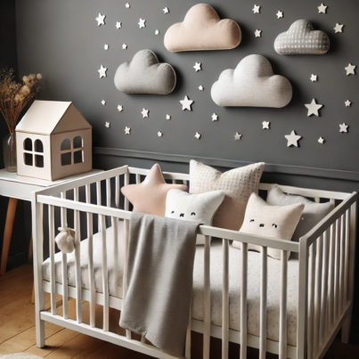Dreamy Cloud-Themed Baby Bed with Starry Decor